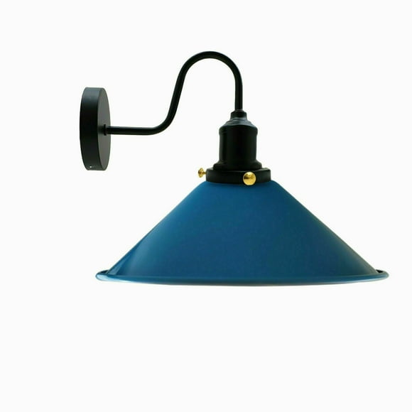 LEDSone Vintage Industrial Wall Sconce Metal Cone Shade Blue 1 Light