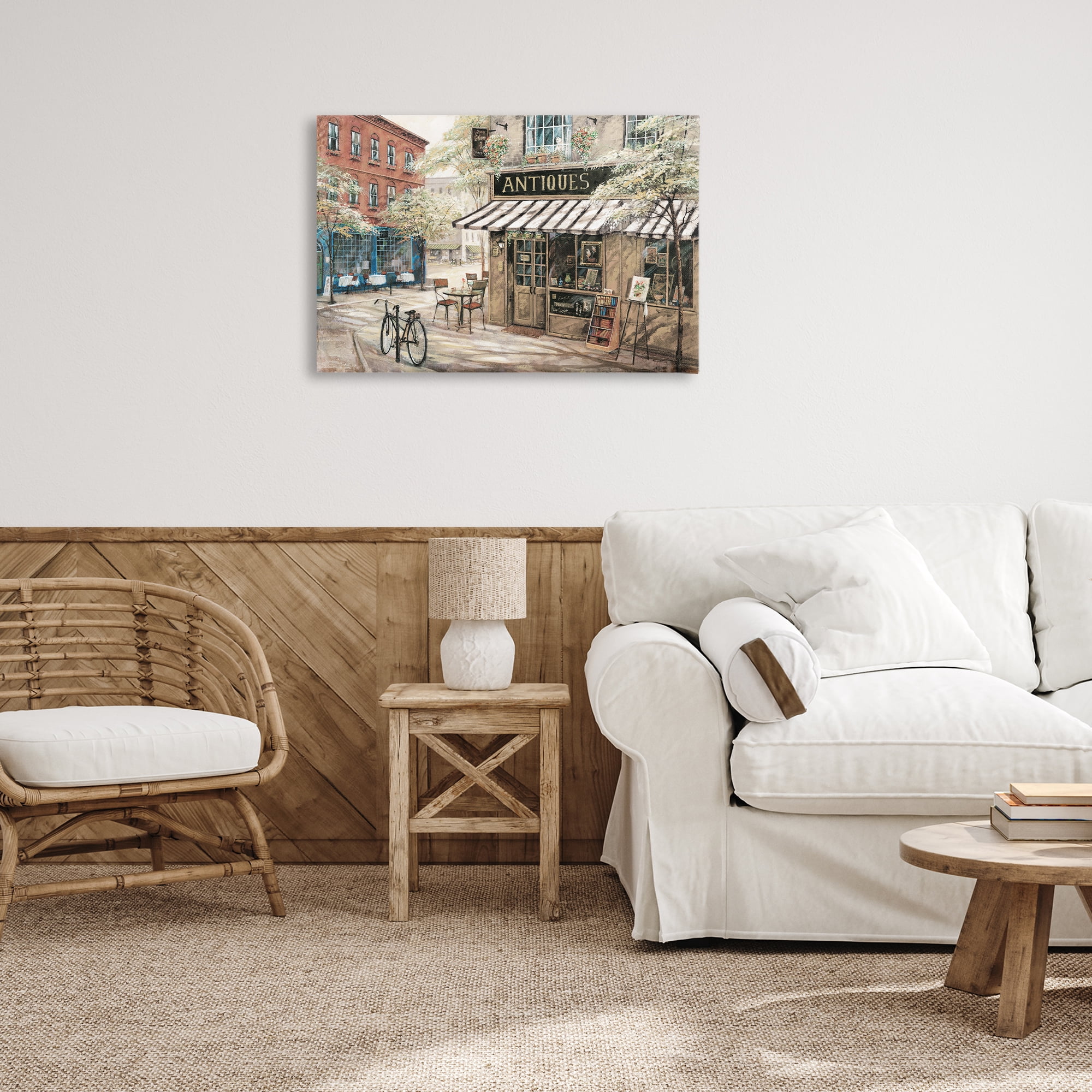 Stupell Industries Cozy Town Antiques Shop Scenic & Cityscapes Painting Wrapped Canvas Art Print Wall Art, 30 x 20