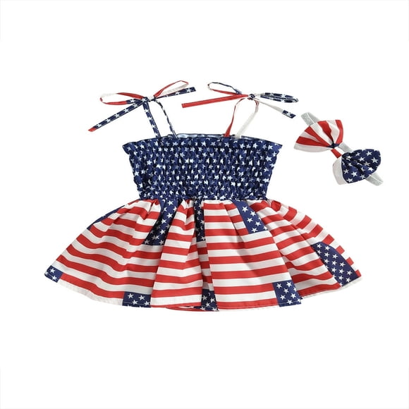 Combinaison d'Été Sans Manches à Rayures Étoilées Décontractée pour Fille + Bandeau