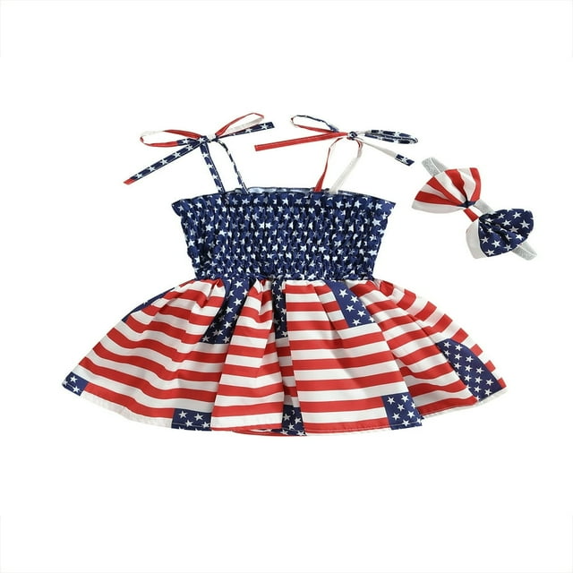 Combinaison d'Été Sans Manches à Rayures Étoilées Décontractée pour Fille + Bandeau