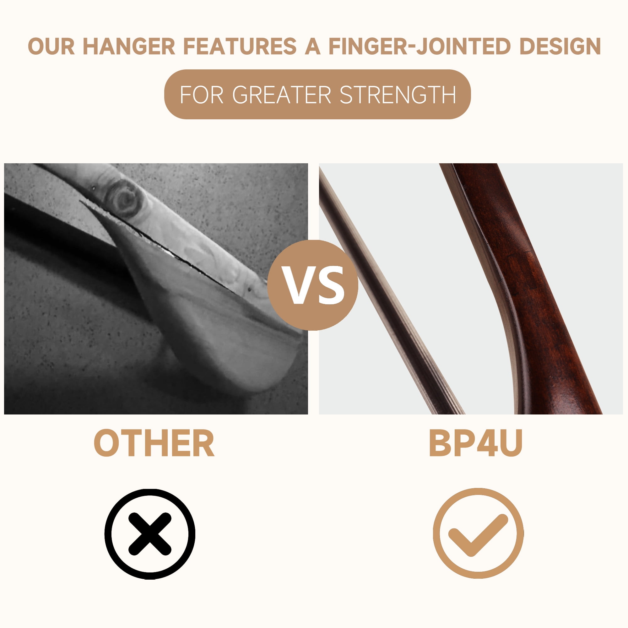 BP4U 6-Pack Premium Wide Shoulder Wooden Suit Hangers, Heavy-Duty Non-Slip Solid Wood Coat Hangers with Locking Bar for Suits & Coats(Natural Wood)