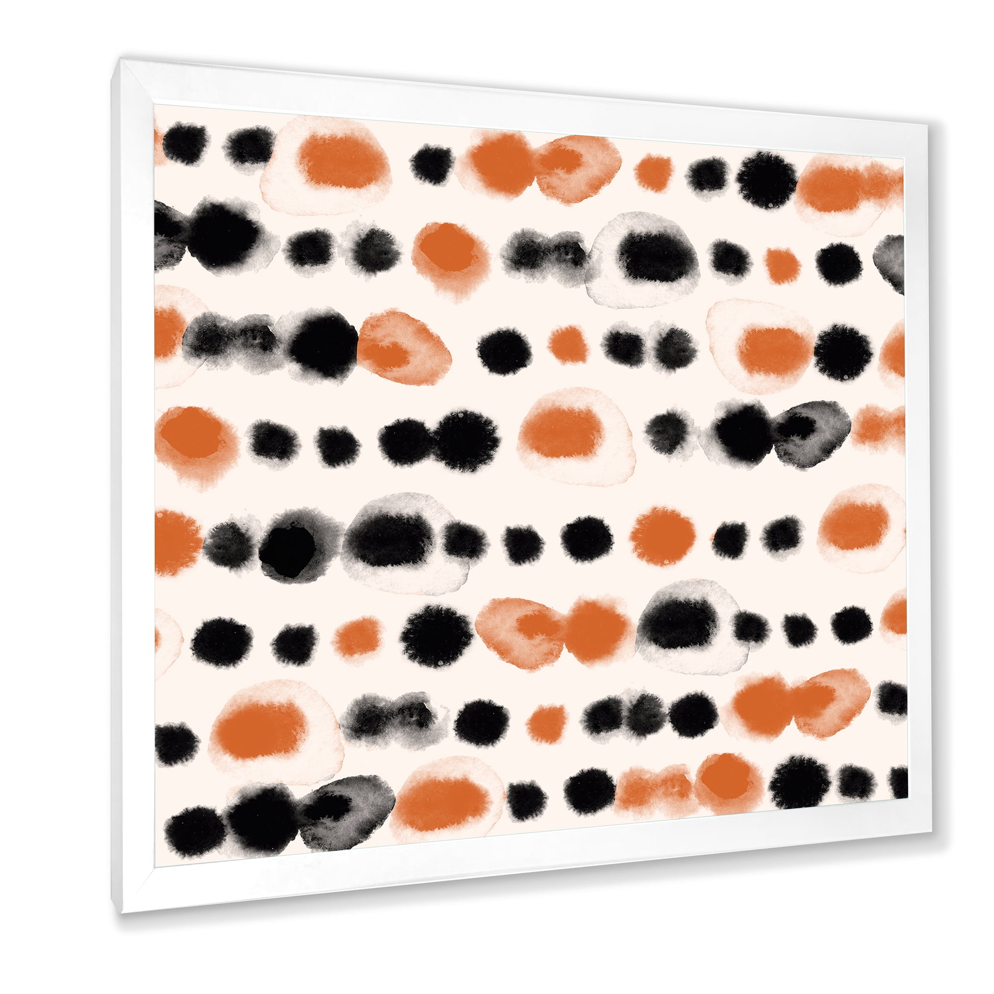 Designart 'Orange and Black Polka Dots' Modern Framed Art Print
