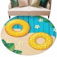 thumbnail image 2 of Tropical Summer Beach Round Living Room Rugs 7 ft, Swimming Ring Floral Monstera Blue Washable Area Rug with Non-Slip Sturdy Edge Binding Round Carpet for Kitchen Office Bedroom, 2 of 9