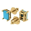 thumbnail image 2 of 14K Solid Gold Screw Back Stud Earrings for Women | 2 cttw Emerald Cut Simulated Turquoise | Yellow Gold, 2 of 5