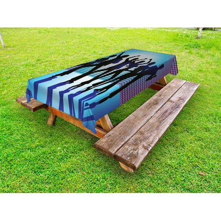 

70s Party Outdoor Tablecloth Silhouettes of Couples Dancing in Night Club Energetic Classic Art Print Decorative Washable Fabric Picnic Table Cloth 58 X 84 Inches Aqua Black Purple by Ambesonne