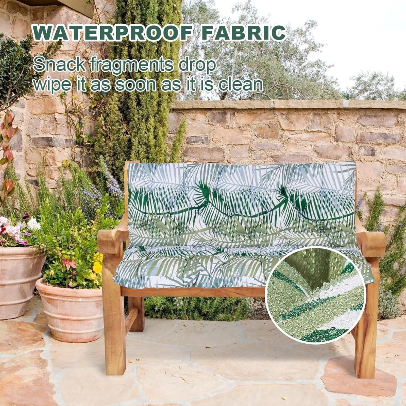 SQDWYGG Outdoor Swing Cushions with Backrest, 2 or 3 Person Seat Bench Replacement Waterproof Cushion for Outdoor Patio Porch Garden Furniture Swing Chair,Bamboo Leaf,39.4x39.4in