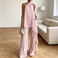 thumbnail image 4 of Quixlent Women's Chiffon 2 Piece Sets, Asymmetrical Halter Sleeveless Tops with Wide Leg Pants Summer Outfits, Casual Vacation Lounge Matching Set, 4 of 8
