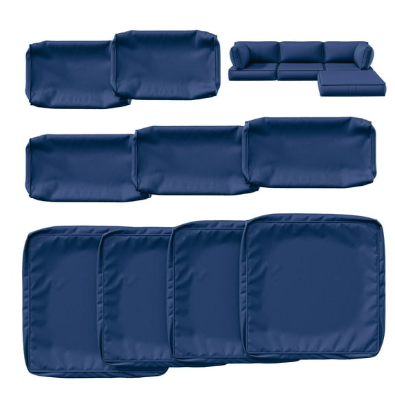 Kimunuk 9Pcs Outdoor Slipcovers for Cushions, Waterproof Patio Cushion Replacement Covers with Zipper for 4-Seat Patio Furniture Set, Blue