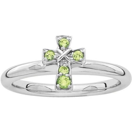 Stackable Expressions Peridot Sterling Silver Rhodium Cross Ring