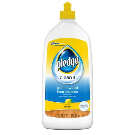 Swiffer Wetjet Wood Floor - Pledge Gentle Wood Floor Cleaner, Lemon, 27 Fluid Ounces