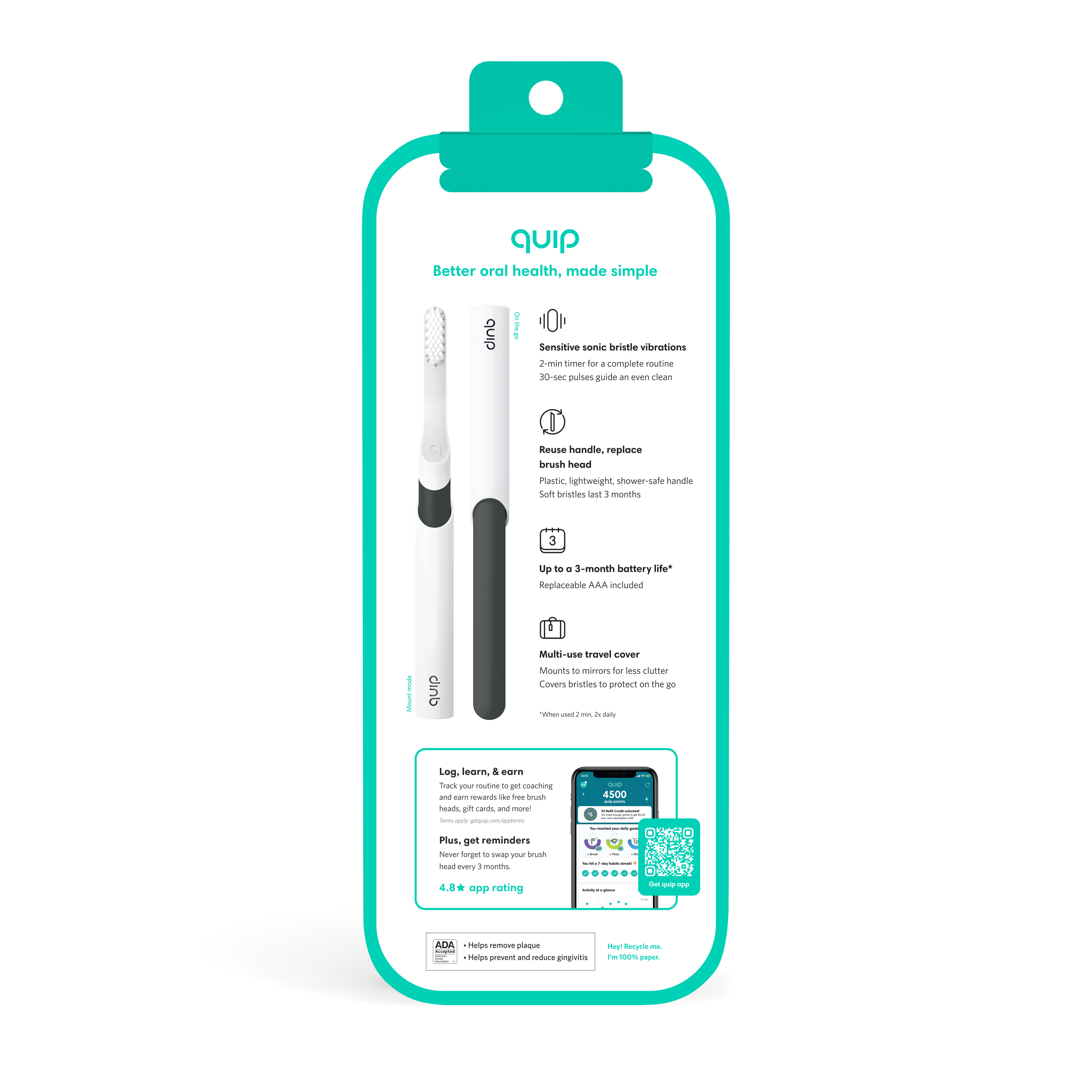 Quip Adult Electric Toothbrush, Built-In Timer photo 6