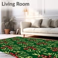thumbnail image 2 of ODIKA 3'x5' Machine Washable Non-Slip Area Rug, Elegant Holly Leaf and Berry Motif Seasonal Floor Covering Pair High Traffic Rug, Green, 623654, 2 of 7