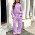 thumbnail image 3 of BLCHUNen Clothes for Girls 2 Piece Outfit Casual Hooded Workout Sweatshirts Wide Leg Print Pants Lightweight Workout Sets,Purple1, 3 of 6