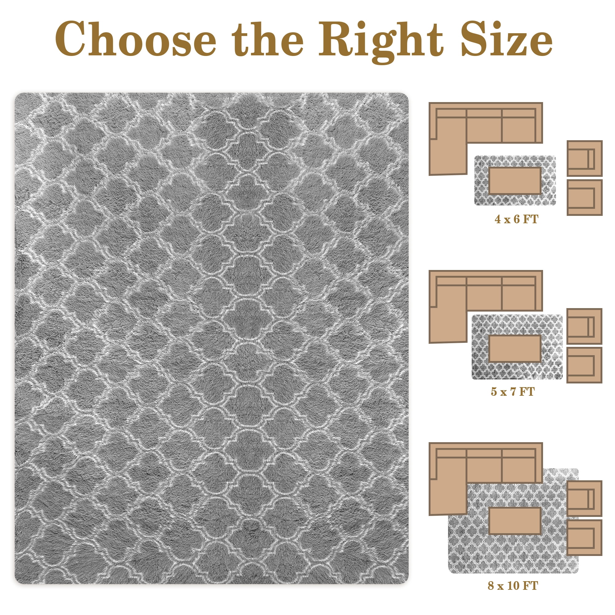CozyDesg 5'x7' Area Rugs for Living Room，Black Rugs Shag Fluffy Shaggy Bedside Carpet, Large rug for Living Room Bedroom Dining Room Office Home Decor,Dark Gray & White