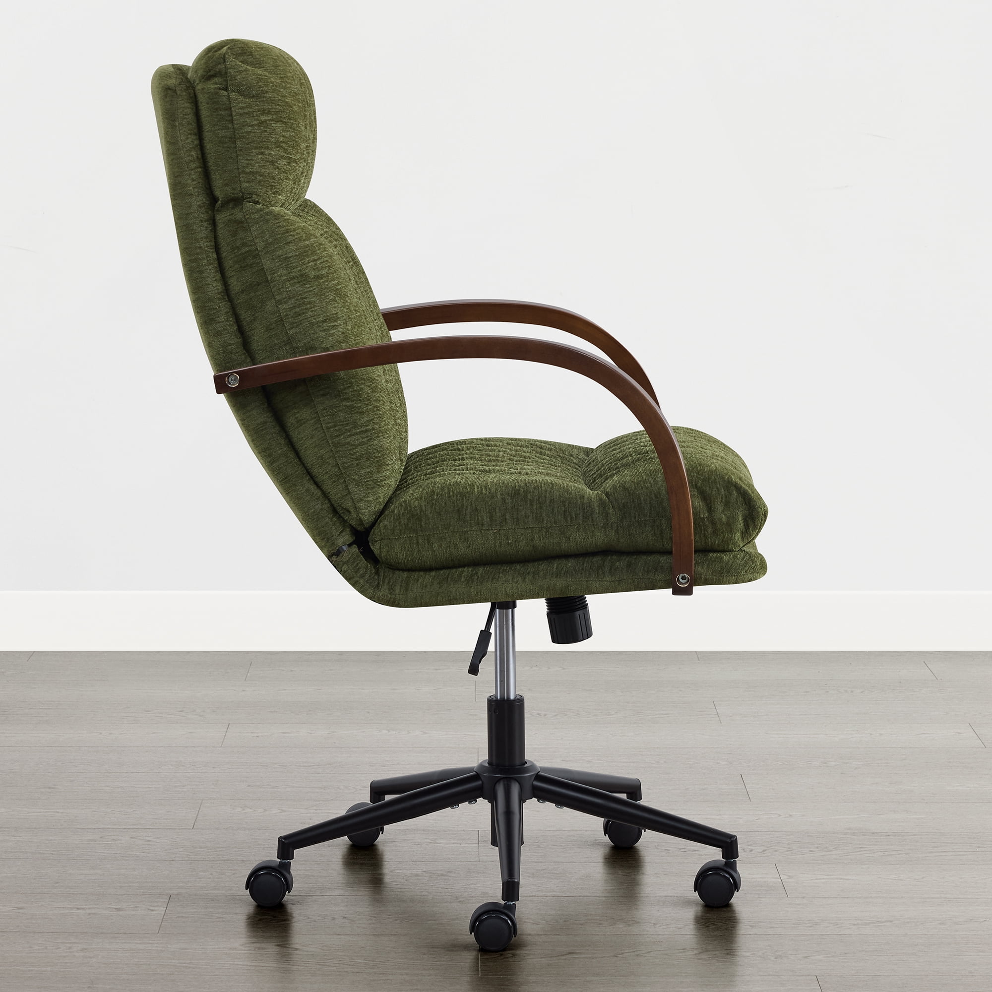 Spruce & Spring Modern Ergonomic Swivel Office Chair with Bentwood Arms, Upholstered High Back Desk Chair with Tilt Function and Durable Metal Base, Moss Green