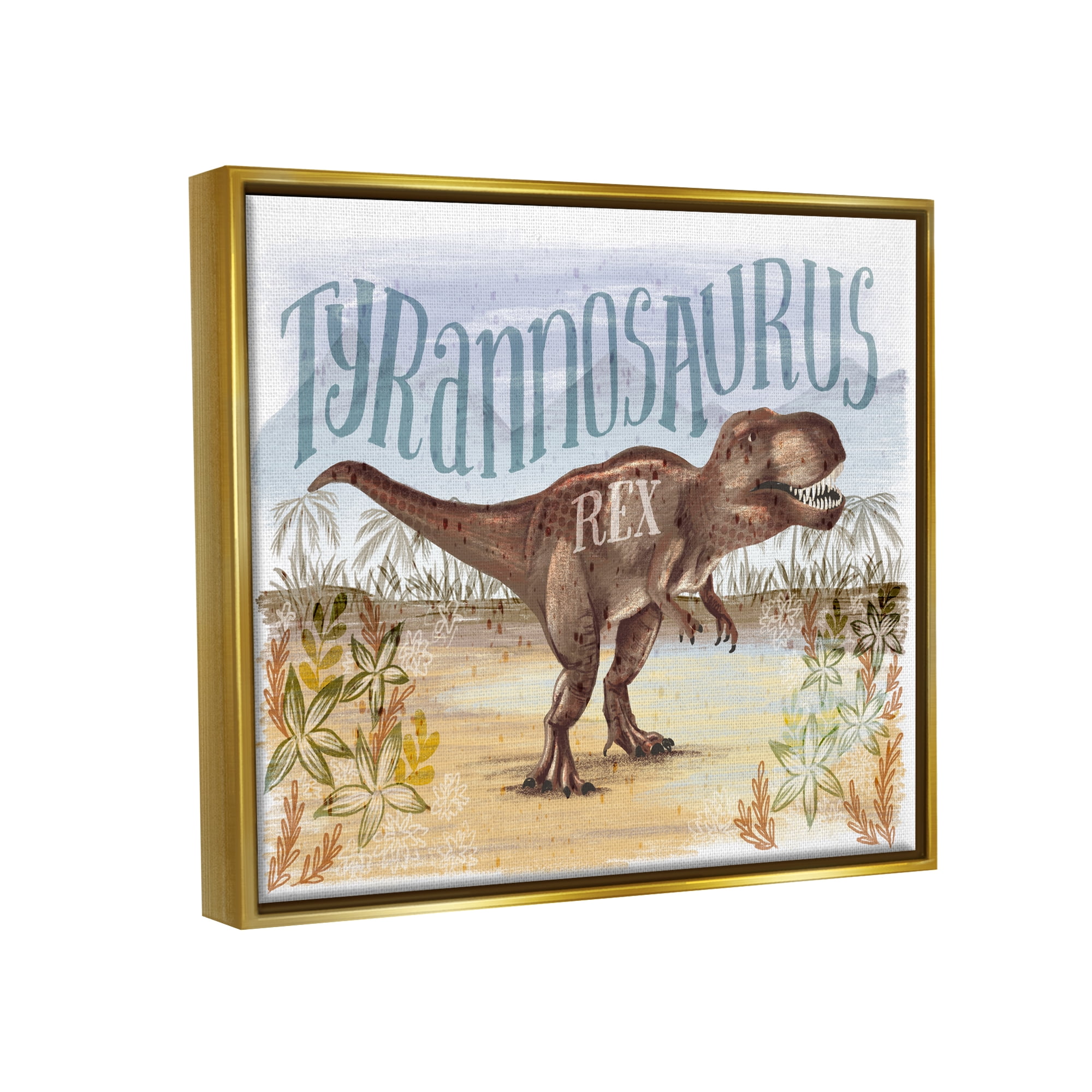 Stupell Industries T-Rex in Nature Animals & Insects Painting Gold Floater Framed Canvas Art Print Wall Art, 21 x 17