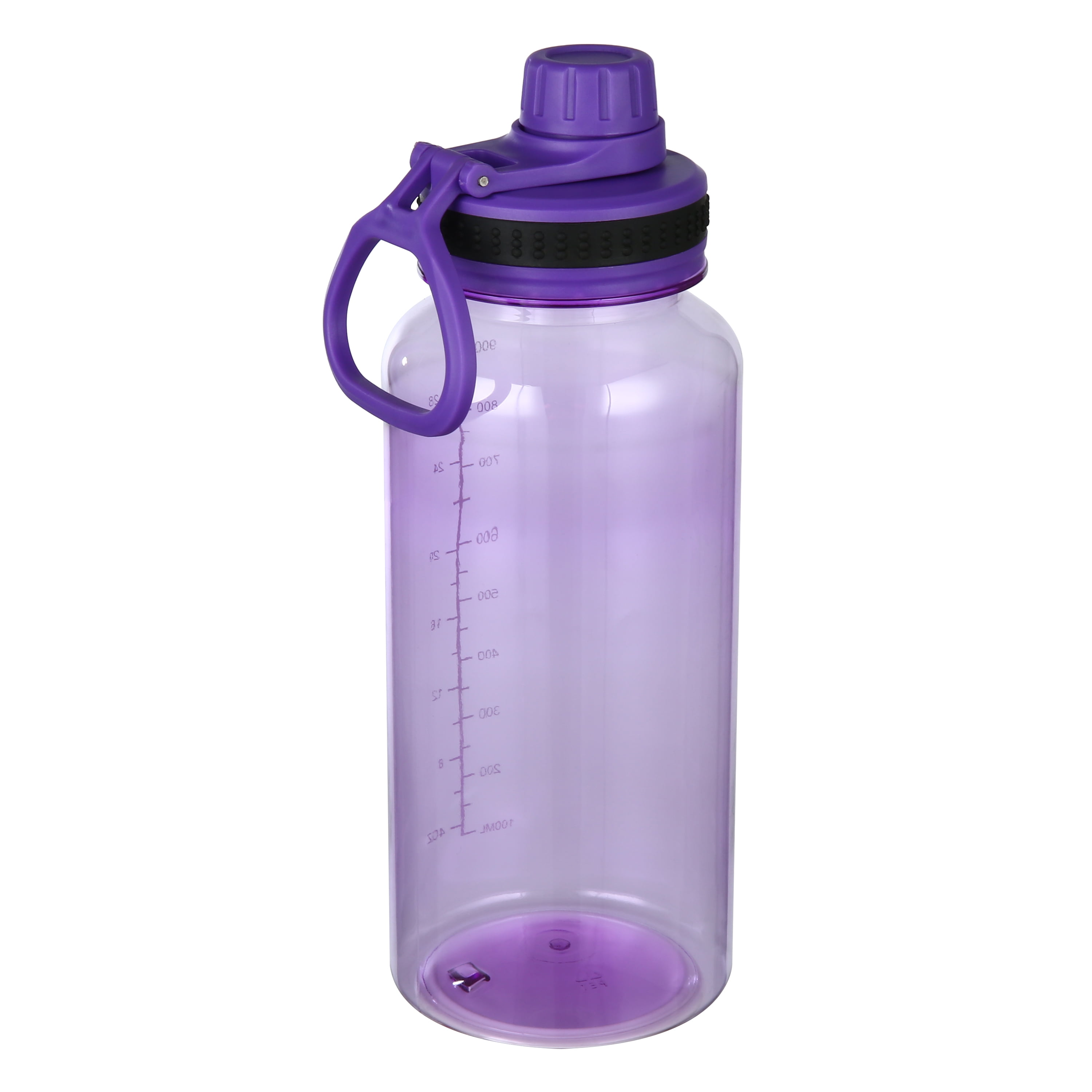Bouteille d'eau de sport à large goulot en plastique violet Mainstays de 34 oz avec couvercle à visser Bouteille de sport MS Black