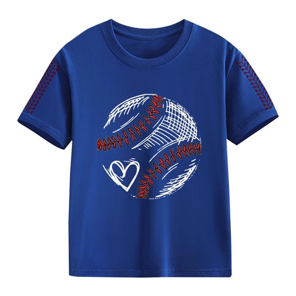 Girls Summer T Shirts Baseball Love Heart Print Softball Short Sleeve Shirt Kids Comfy Crew Neck Graphic Tee Tops Plus Size