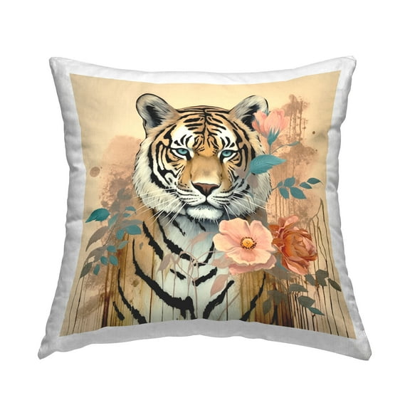 Stupell Industries Modern Floral Tiger Decorative Printed Throw Pillow Design by Lazar Studio