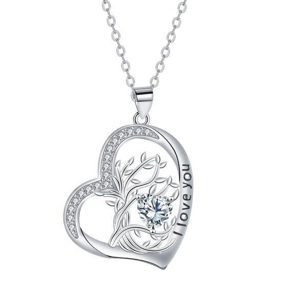 Rynsito Mother's Day Gifts for Women, Sterling Silver Tree Life Necklace with Heart Birthstone Necklace, Jewelry Gifts for Mother Wife Daughter Girlfriend