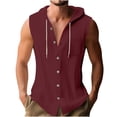 thumbnail image 2 of Kinrui Men's Linen Sleeveless Hoodie Shirts Button Down Beach Tank Top Basic Solid Shirt Vest with Pocket Wine L, 2 of 6