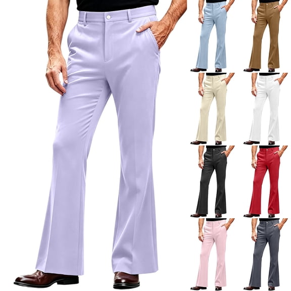 Vintage Flared Dress Pants for Mens Solid Color Slim Drape Formal Suit Pants with Pockets Comfortable Breathable Commuter Business Pants