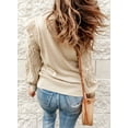 thumbnail image 6 of Asyoly Women Ruffle Cable Knit Sweater Long Sleeve Crewneck Solid Color Casual Pullover Casual Loose Cute Jumper Oversized Knitwear Tops, 6 of 8