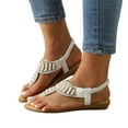 thumbnail image 3 of ZTTD Women Flat Sandals Summer Boho Rhinestone Dress Shoes Comfort Open Toe Elastic Ankle Strap Strapless Sandals Roman Sandals White, 3 of 5