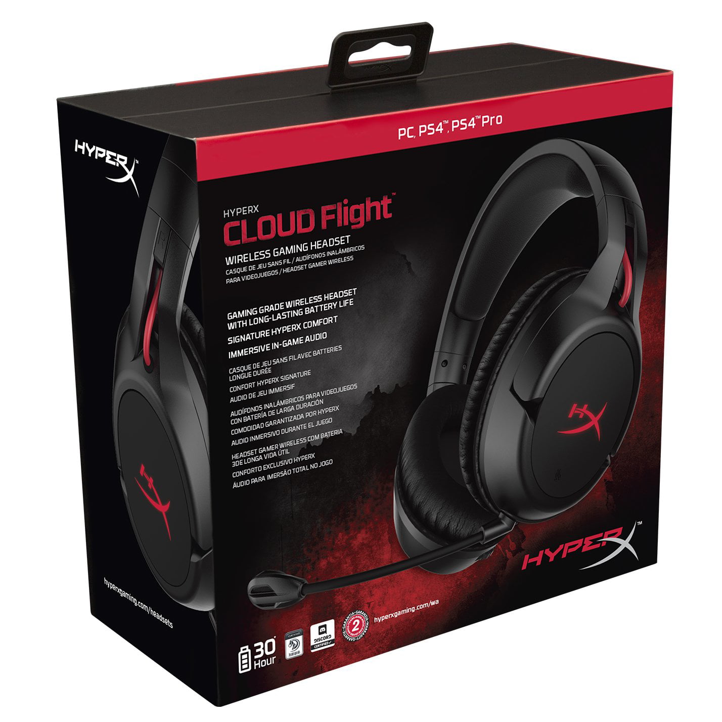 PS4 Wireless Gaming Headset Bass Red LED Light Detachable Noise Cancelling Microphone PS4 Pro HyperX Cloud Flight Comfortable Memory Foam Renewed Battery Lasts Up to 30 hours of Use PC 
