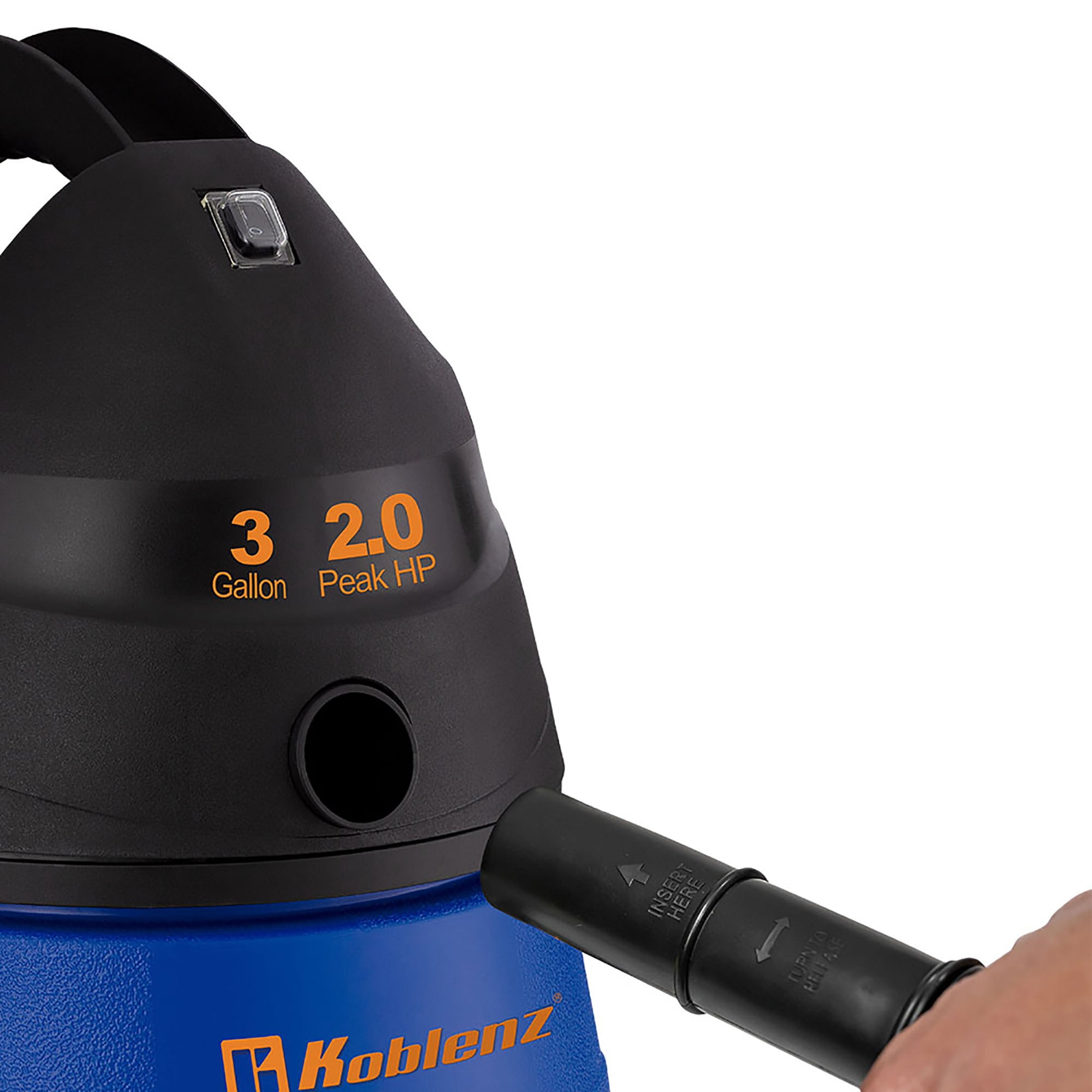 KOBLENZ Wet Dry Blow Vacuum 3-Gallon, 2 Peak HP 1-1/4 In x 6 Ft Locking Hose, 3 in 1 portable shop vac with 5 Year Warranty (WD-353L)
