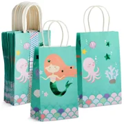 24 Pack Mermaid Gift Bags with Handles for Party Favors (5.3 x 3.2 x 9 In)