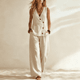 thumbnail image 5 of CIENVNSTG Two Piece Sets for Women Summer Sleeveless V-neck Cotton Linen Vest Waistcoat Casual Wide Leg Pants Suits Beach Vacation White 2XL, 5 of 8