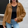 thumbnail image 2 of Hueook Barn Jackets for Women's Casual Sleeve Zipper Loose Suede Textured Coat Long Sleeve Hoodless Casual Coat/Jacket Khaki S, 2 of 8