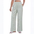 thumbnail image 2 of Linen Pants for Women Wide Leg Trendy Pull On High Rise Striped Elastic Smock Waist Beach Vacation Palazzo Pants, XL, 2 of 5