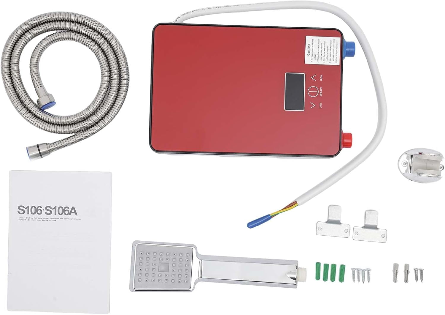 Tankless Electric Hot Water Heater, 6500w Instant Water Heater, 220v Ac Wall-Mounted Bathrooms Stainless Steel Heating Element 0.6 Mpa Water Pressure Anti-Electric Leakage Boiler Shower System