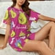 thumbnail image 4 of Fotbe Pink Green Avocado Conjunto de Pijama Estampado para Mujer, 2 Piezas, Ropa de Dormir con Camiseta de Manga Corta y Shorts Suaves-Large, 4 of 6