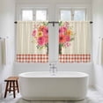 thumbnail image 4 of Spring Flowers Tier Curtains 54 Inch Length, Vintage Pastoral Floral Leaves Farm Checkered Cafe Short Curtains for Bathroom Sink, Small Kitchen Curtain Light Filtering Drapes 2 Panels 27.5"Wx54"L, 4 of 8