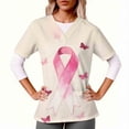 thumbnail image 2 of Scrub Tops for Women, V-Neck Short Sleeve Work Shirt, Pink Ribbon Print Breast Cancer Awareness, Soft Stretch Fabric with Pocket, 2 of 6