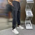 thumbnail image 2 of Pantalones vaqueros de gran tamaño para hombre con bolsillos, pantalones vaqueros para hombre, ropa de otoño, ajustados, negros, tallas grandes, moda coreana, suave y de lujo, 2 of 5