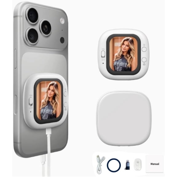 Magnetic Rear Camera Selfie Screen, 2.01" Mini Wired Smartphone Monitor with Adjustable Brightness, Slim Portable Selfie Display for Vlogging, Live Preview & Screen Mirroring
