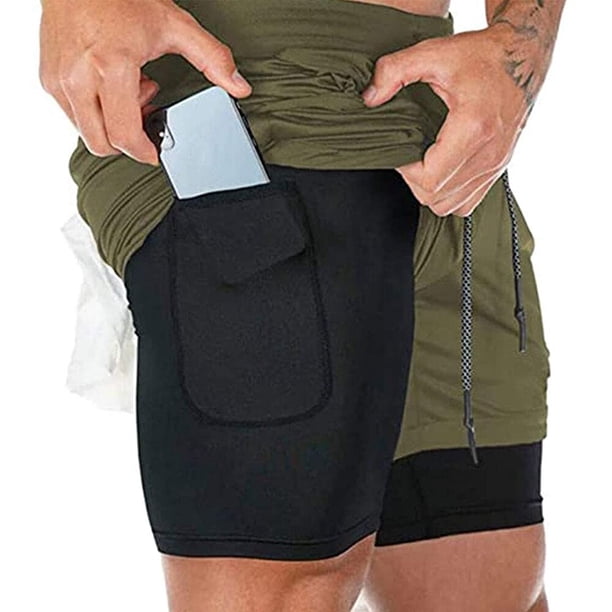 Pantalones cortos para correr 2023 para hombre, pantalones cortos deportivos 2 en 1 para entrenamiento de gimnasia, pantalones cortos deportivos de secado rápido para correr, pantalones cortos de verano de dos pisos para hombre Tan Jianjun unisex