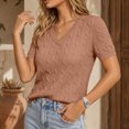thumbnail image 7 of AHTJRT Women's Sweater Short Sleeve V Neck Lightweight Cable Knit Spring Summer Breathable Work Business Casual Pullover Tops Rose Gold XXL, 7 of 7