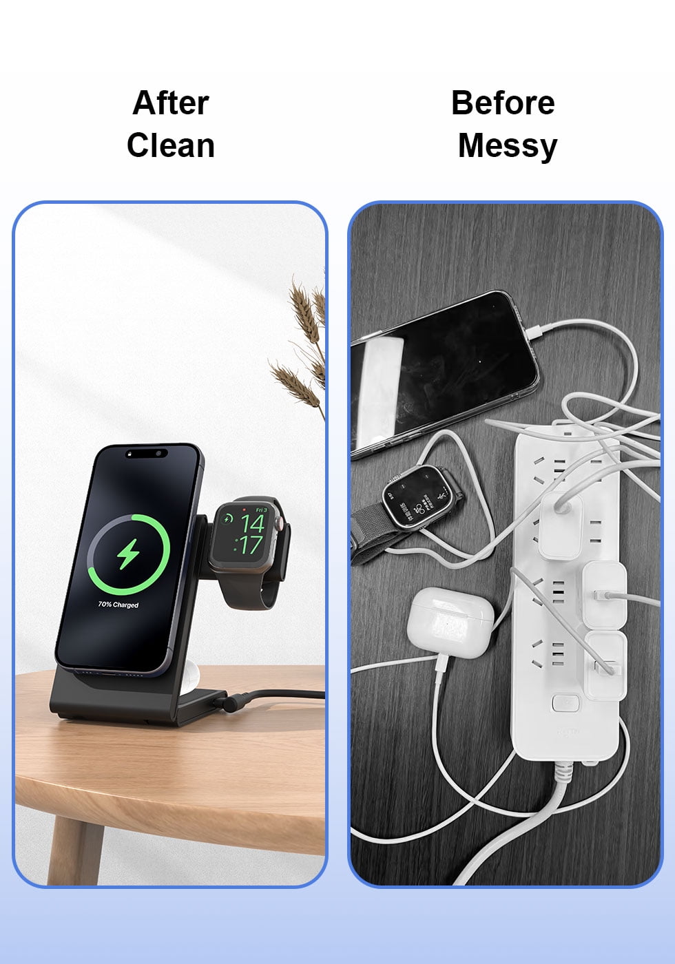 YFZN M5 3 in 1 Wireless Charging Station for Multiple Devices, Fast Foldable Portable Travel Stand for iPhone 16/15/14/13/12/Series, Magnetic Charger for Apple Watch 10/Ultra 2/AirPods (all)