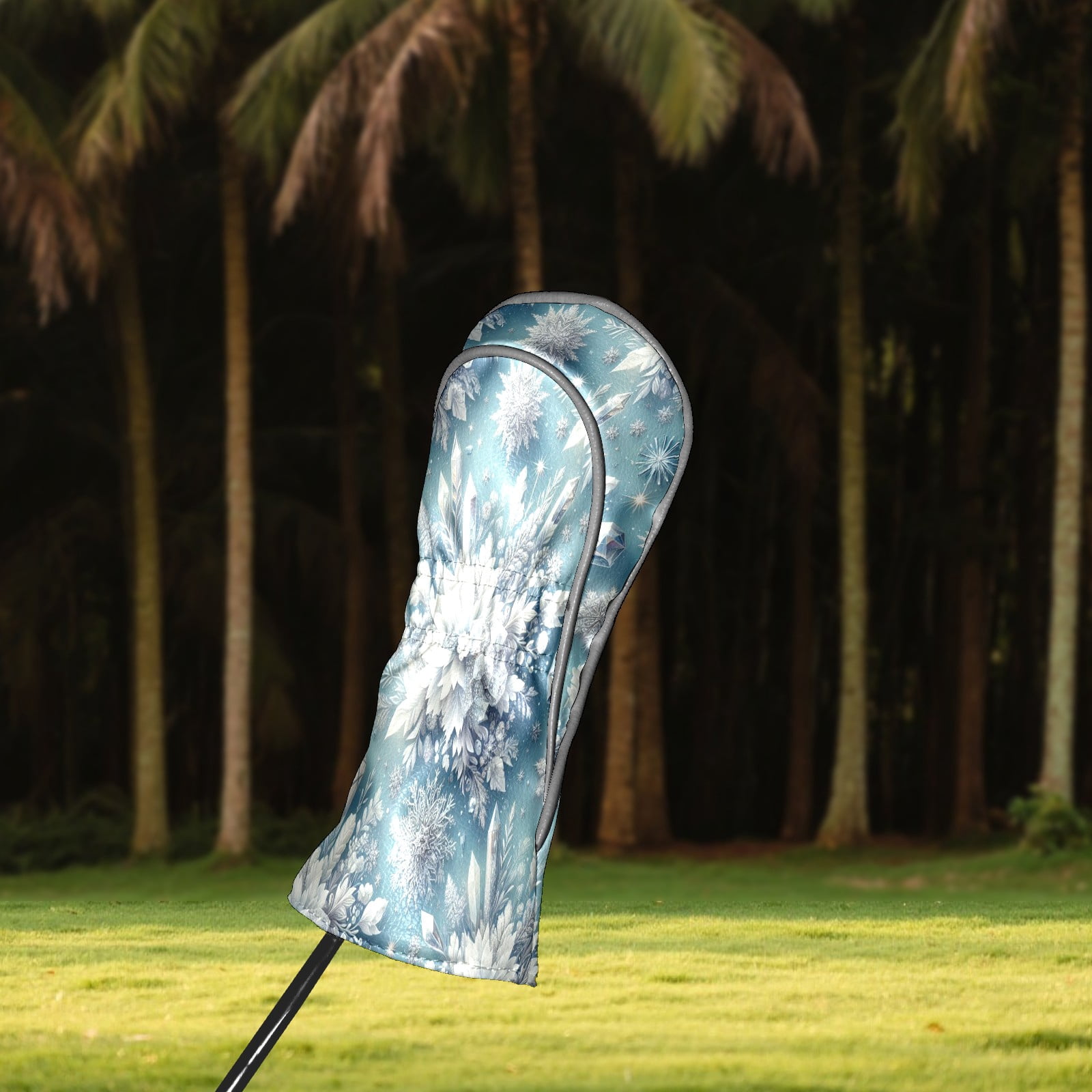 Golf Club Covers, Light Blue Snowflakes Premium PU Leather Driver Hybrid Putter Head Covers with Velvet Lining, Waterproof Golf Gifts for Men Women