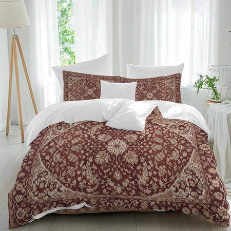 Vintage Art Queen Size Comforter Set, Brown Tribal Ethnic Theme Country Bedding for All Seasons, 4 Pcs Bed Set, 1Quiltcover (90"x92") ,1Sheet(94"x116"), 2Pillowcases (30"x20")