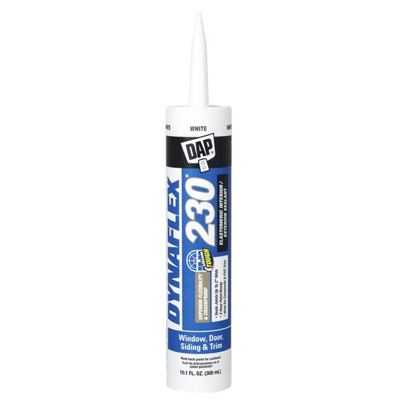 DAP Caulk Sealant 7079818275 Dynaflex 230; Used For Sealing Siding/Trim/Windows/Doors/Vents/Corner And Butt Joints; Compatible With Wood/Aluminum/Vinyl/Glass; Latex Caulk; Paintable; White