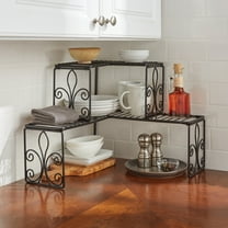 BrylaneHome Kitchen Scroll 2-Tier Corner Shelf Organizer