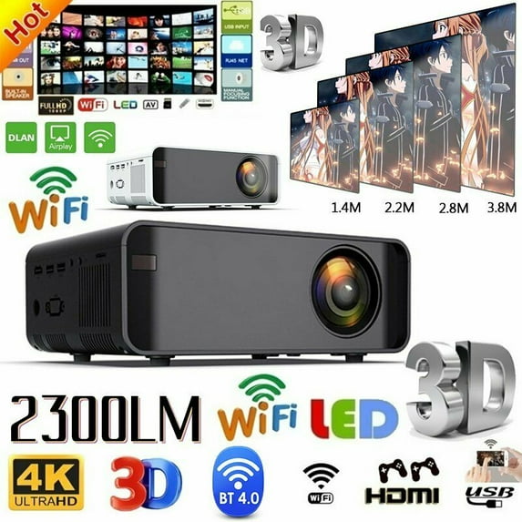 23000LM LED Smart Home Theater Projector 4K Wifi BT 1080p HD 3D Home Video