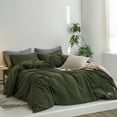 thumbnail image 2 of MooMee Duvet Cover Set Cal-King 100% Washed Cotton Twill Ultra-Soft Breathable Linen Like 3-Piece (Olive Green, 104"x98"), 2 of 7