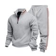 thumbnail image 2 of Men's Casual Heavy-duty Fleece Loose Stand-up Collar Sweatshirt and Pants Set, Color-matched for Workwear Winter Sports and Outdoor Adventures,Light Gray,3XL, 2 of 9